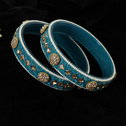 Redium Floral Embossed Pattern with Square Stone Kada- Set of 2