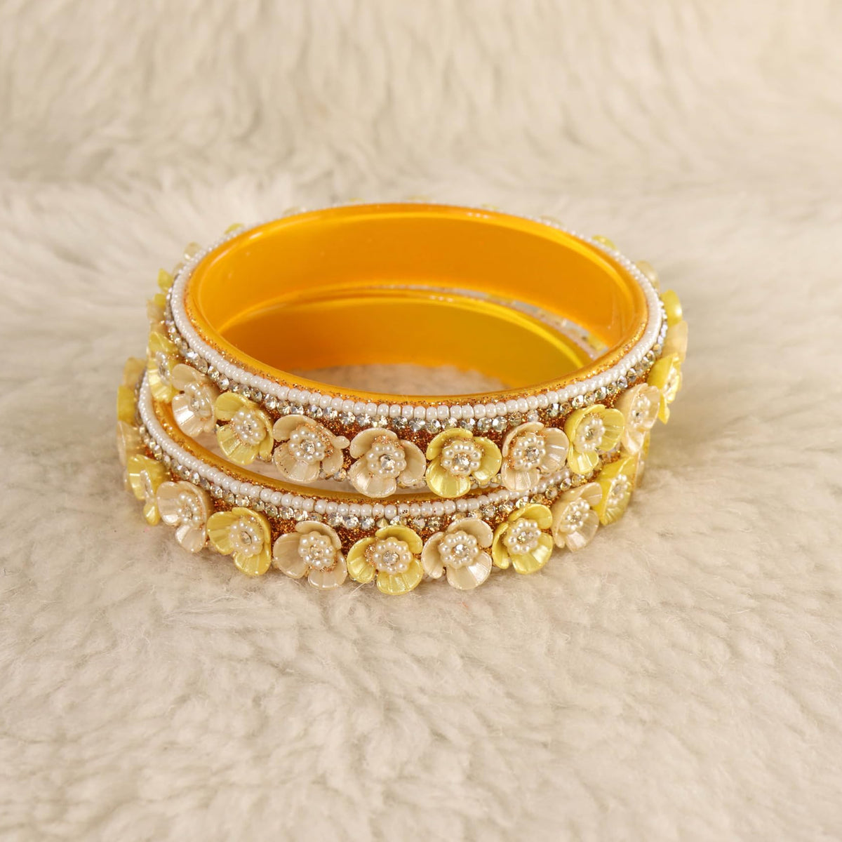 Haldi Premium Floral Pearl Studded Kada Set - Set of 2