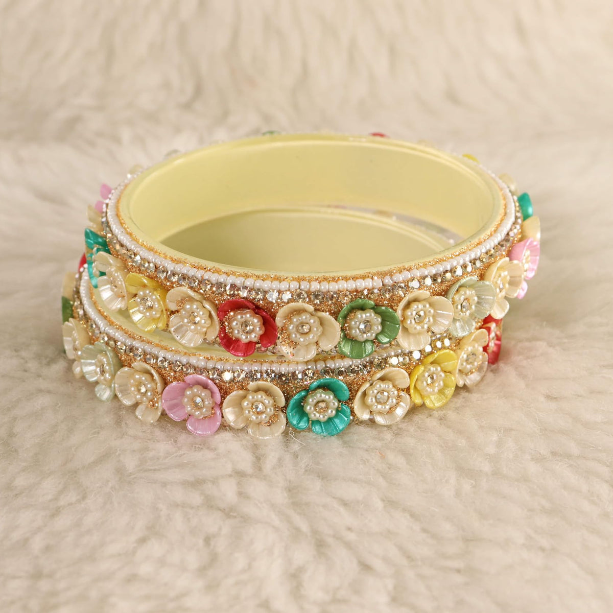 Multi Premium Floral Pearl Studded Kada Set - Set of 2