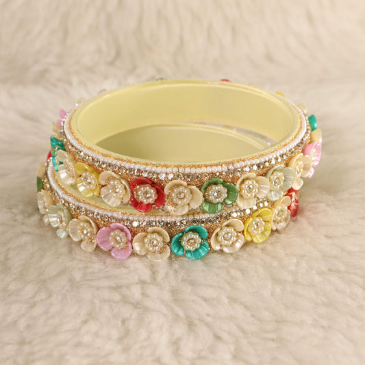 Multi Premium Floral Pearl Studded Kada Set - Set of 2