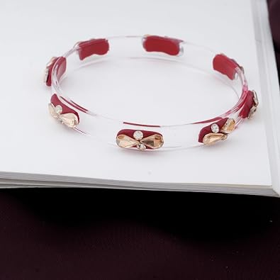 Transparent Glass Kada Set With Golden Zircon Stones & Kundan - Pack of 4