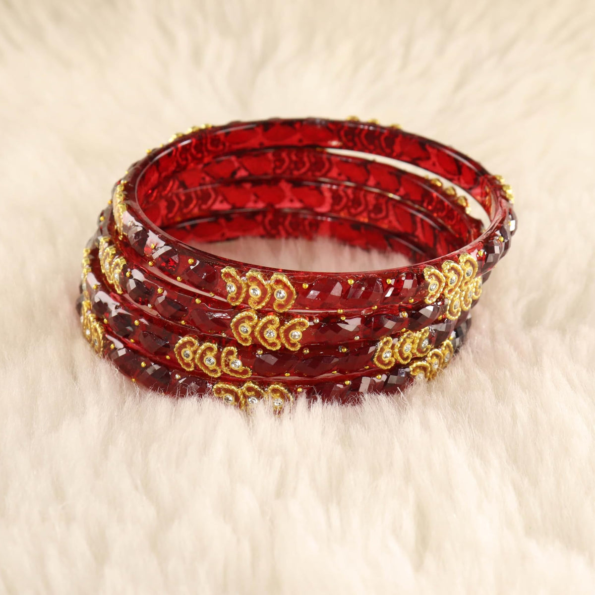 Maroon Traditional Party Wear Banglr Set - Set of 4 Bangles