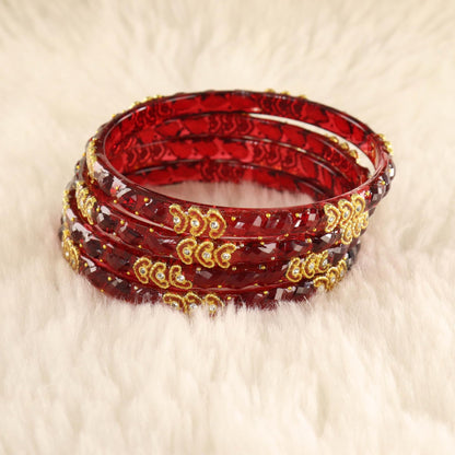Maroon Traditional Party Wear Banglr Set - Set of 4 Bangles