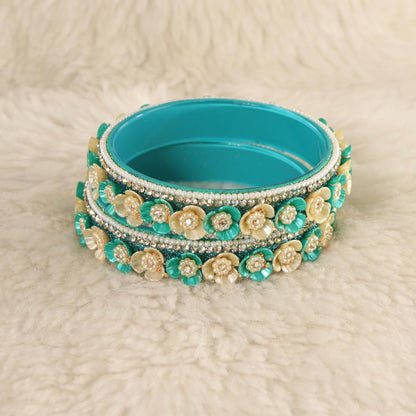 Redium Premium Floral Pearl Studded Kada Set - Set of 2