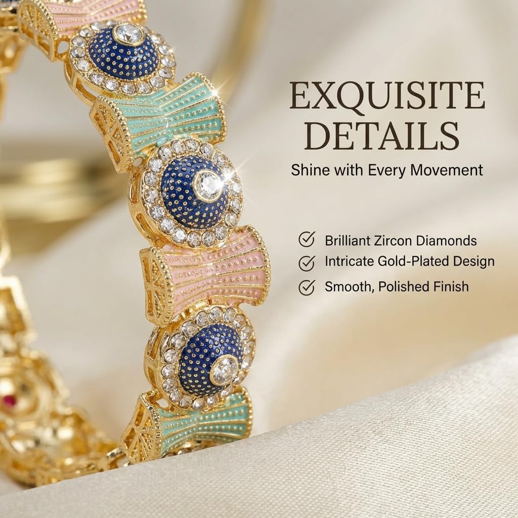 MultiColour Plated Traditional Alloy Kundan Kada Set - Set of 2