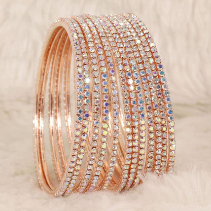 Rose Gold Zircon Studded Sleek Glossy Bangles Set of 12