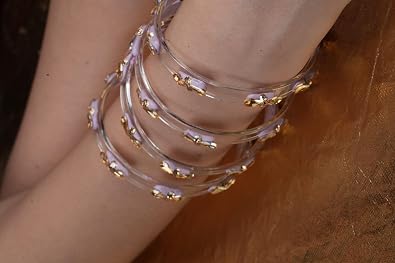 Purple Glass Kada Set With Golden Zircon Stones & Kundan - Pack of 4
