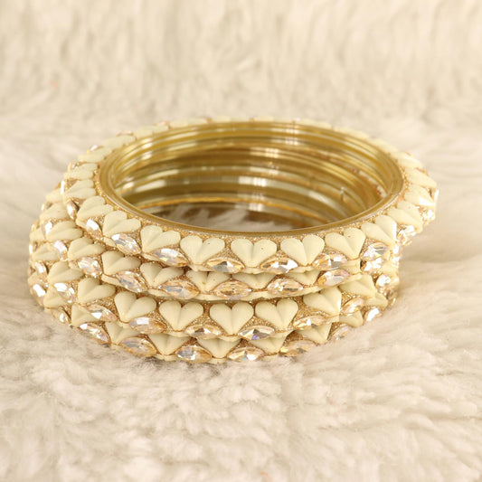 Cream sparkling stone detailing, and elegant golden Kada - Set Of 4