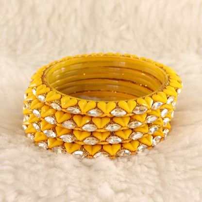 Yellow Sparkling stone detailing, and elegant golden Kada - Set Of 4