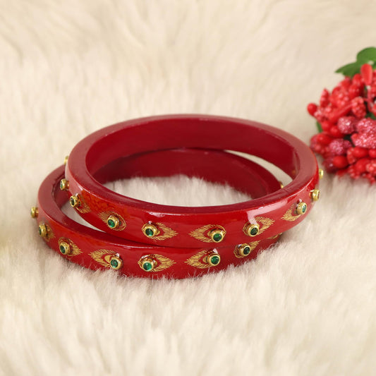 Red Premium Designer Kundan Kada Set - Set Of 2