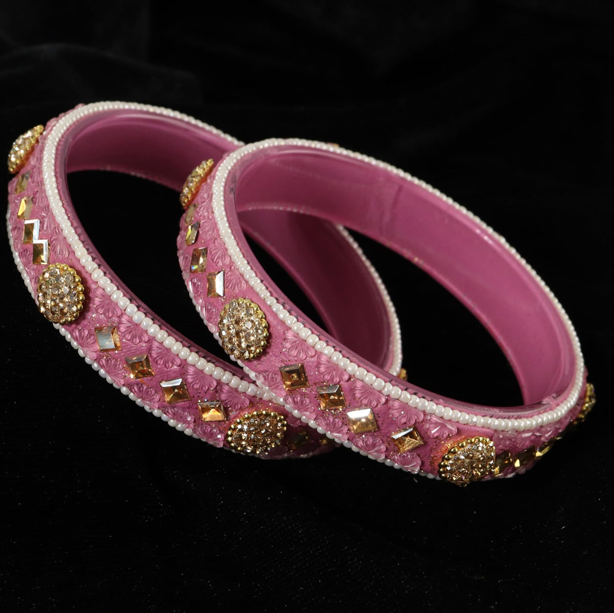 Purple Floral Embossed Pattern with Square Stone Kada- Set of 2