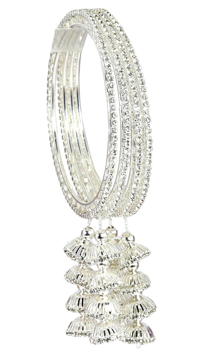Silver Metal Latkan Bangles – Elegant Jhumka Design Bangle Set of 4 for Bridal & Festive Wear