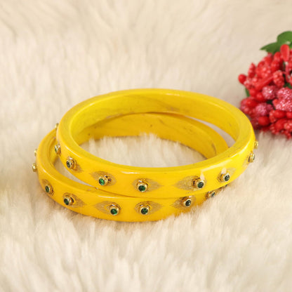 Yellow Premium Designer Kundan Kada Set - Set Of 2