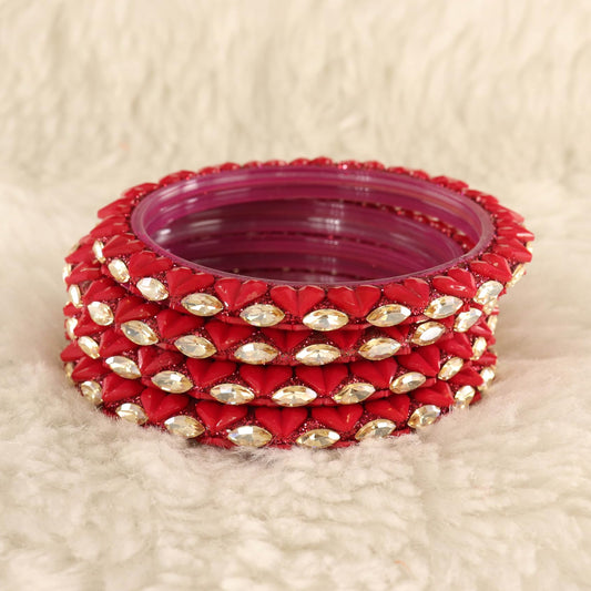 Magenta Sparkling stone detailing, and elegant golden Kada - Set Of 4