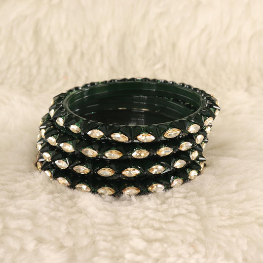 DarkGreen Sparkling stone detailing, and elegant golden Kada - Set Of 4