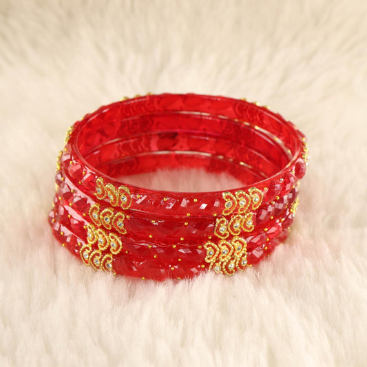 Red Traditional Party Wear Bangle Set - Set of 4 Bangles