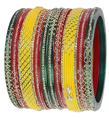 Peacock Palette: Designer  Kada Set (10-PC) with Multi-Color Enamel Work