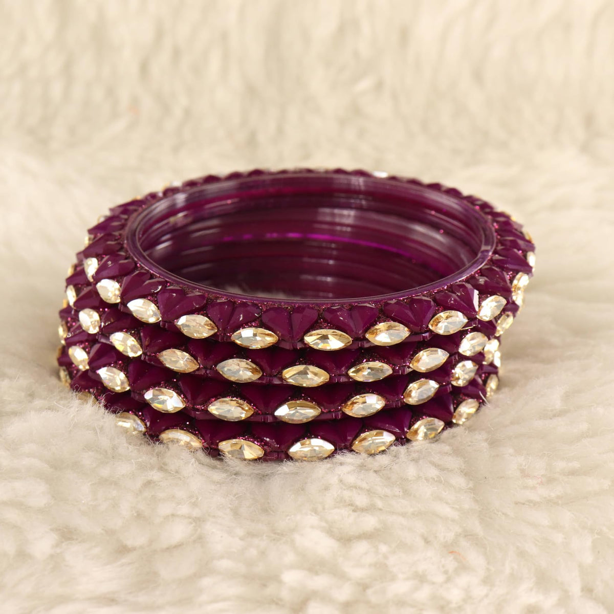 Wine Sparkling stone detailing, and elegant golden Kada - Set Of 4