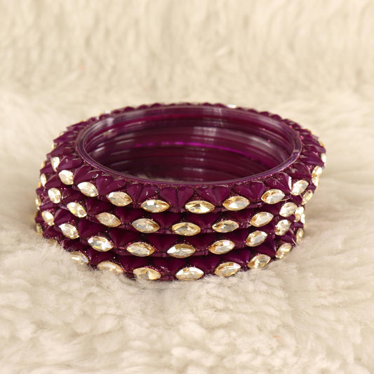Wine Sparkling stone detailing, and elegant golden Kada - Set Of 4