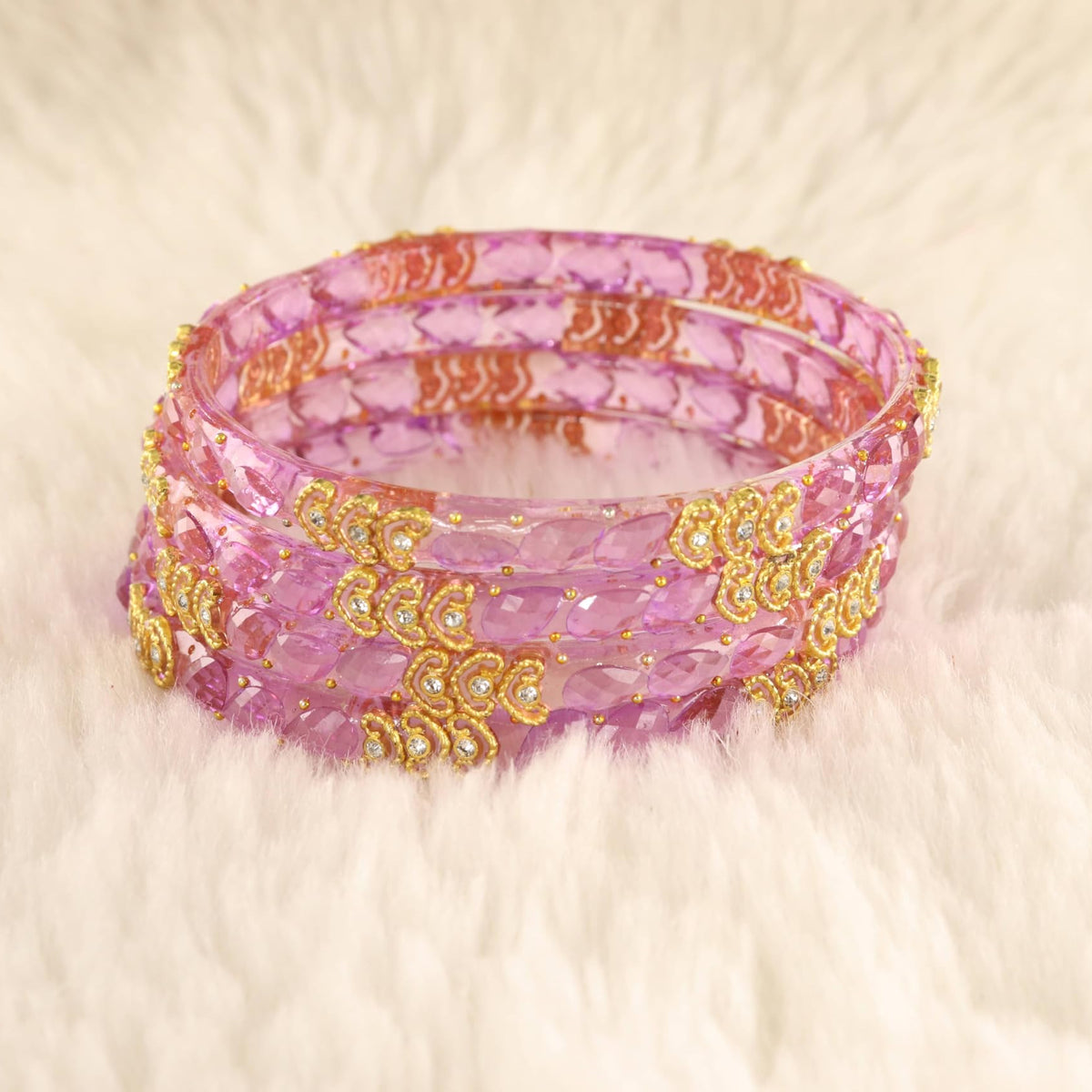 Lavender Traditional Party Wear Banglr Set - Set of 4 Bangles