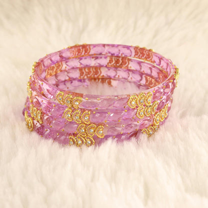 Lavender Traditional Party Wear Banglr Set - Set of 4 Bangles