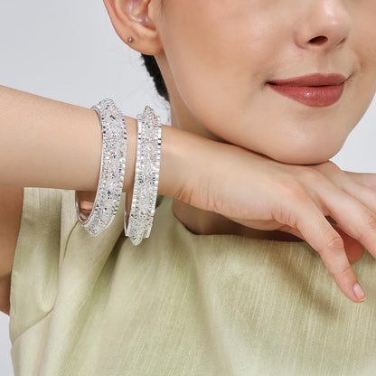 Silver Plated Designer Kada Bangles with Multicolor Stones-Set of 2