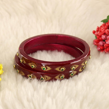 Maroon Premium Designer Kundan Kada Set - Set Of 2