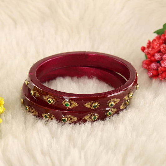 Maroon Premium Designer Kundan Kada Set - Set Of 2