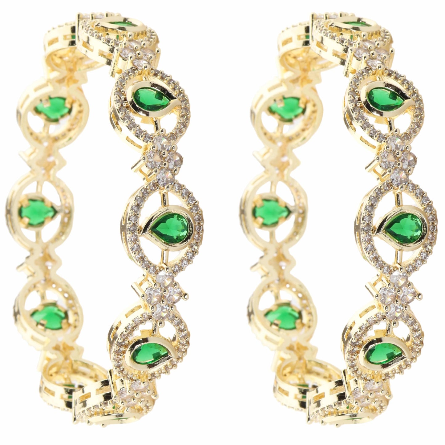 American Diamond Green Stone Bracelet Set of 2