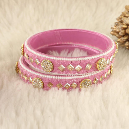 Purple Floral Embossed Pattern with Square Stone Kada- Set of 2