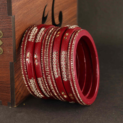 Red Stone Studded  Embellished Traditional Bangles - Set of 8