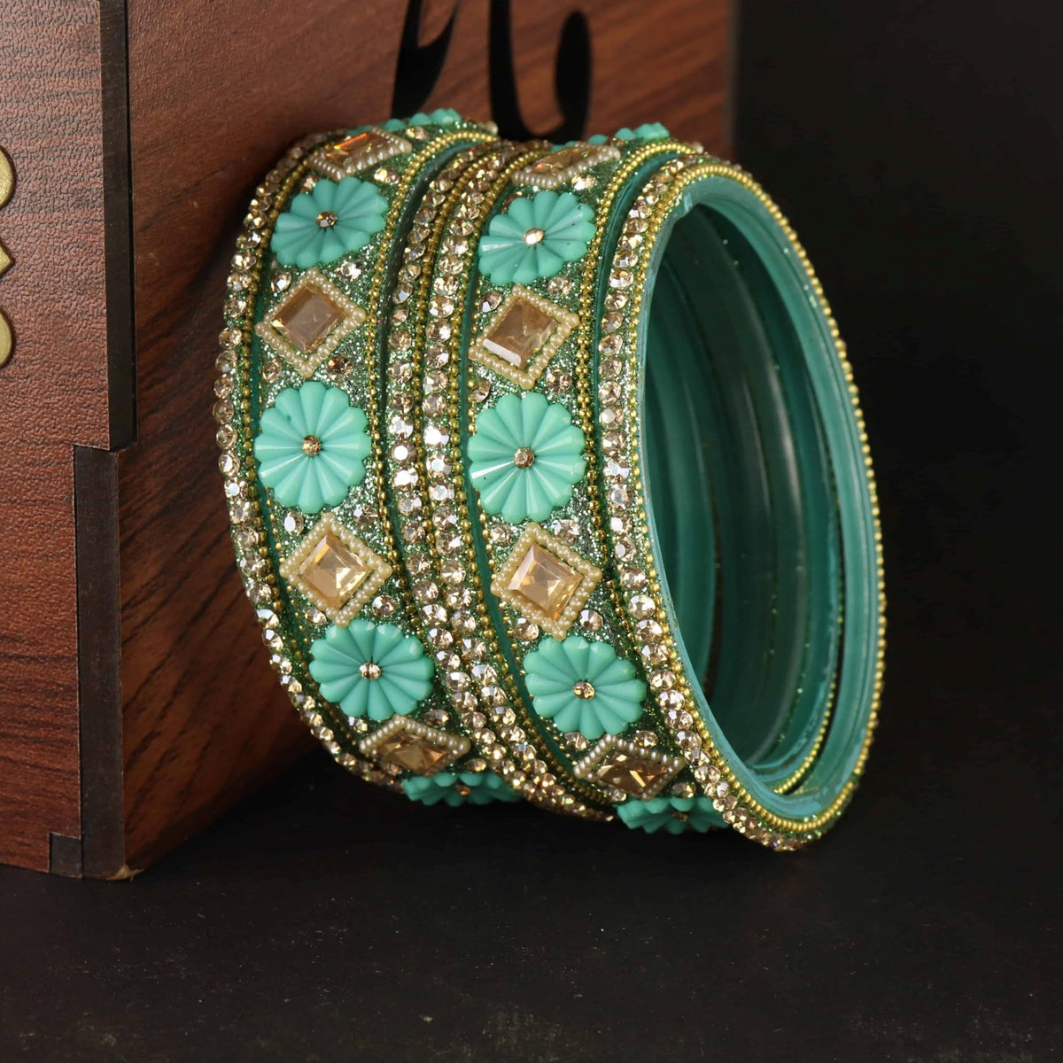 Sentro Premium Designer Kundan Stone Floral Kada- Set of 6