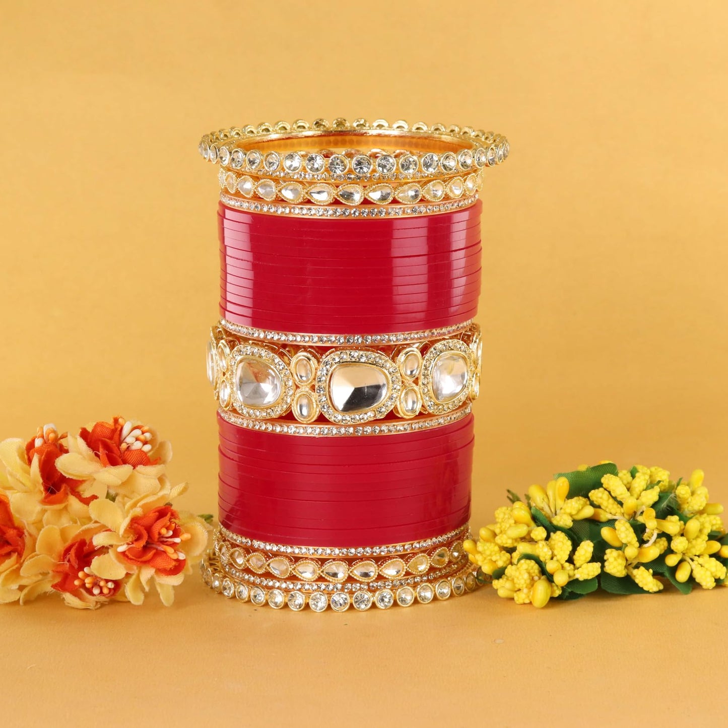 Bridal Red Metal Gold Chuda Set | Traditional Wedding Bangles for Women | Set of 70