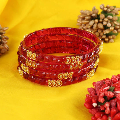 Red Traditional Party Wear Bangle Set - Set of 4 Bangles
