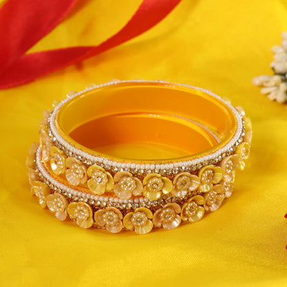 Haldi Premium Floral Pearl Studded Kada Set - Set of 2