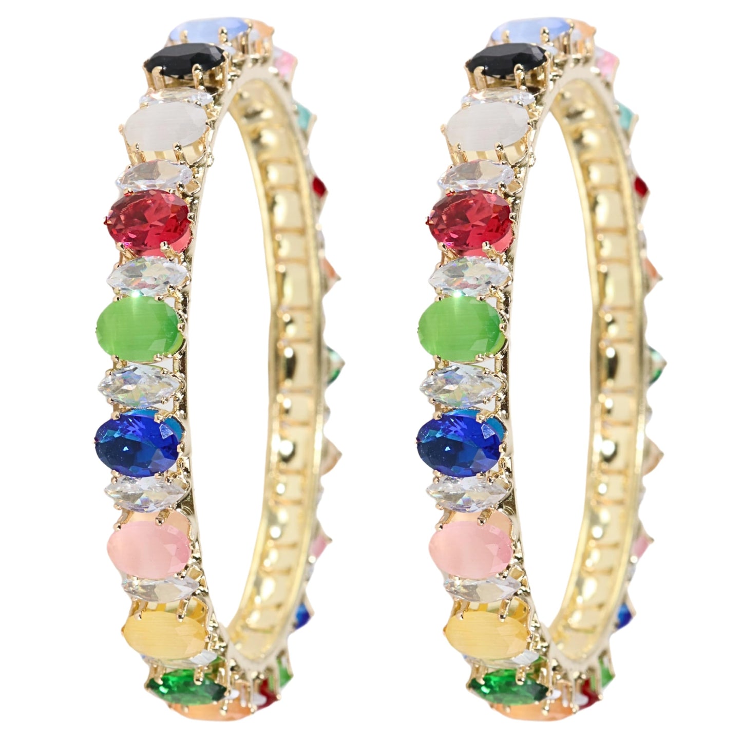 Traditional Alloy Metal Kada Bangles for Women & Girls | Multi-Color Zircon Diamond Studded Design | Pack of 2
