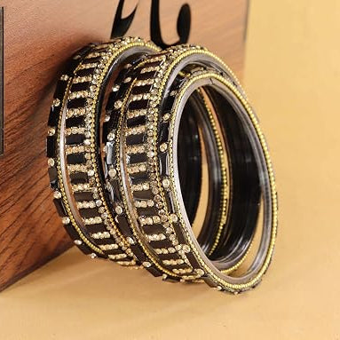 Glass Bangles Kada Set  With Zircon Stone Work - Pack of 6