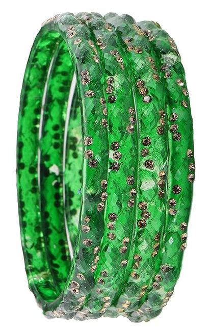 Gemstone Glass Bangles Crystal Kada Ethnic-Set Of 4