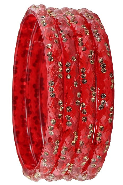 Gemstone Glass Bangles Crystal Kada Ethnic-Set Of 4