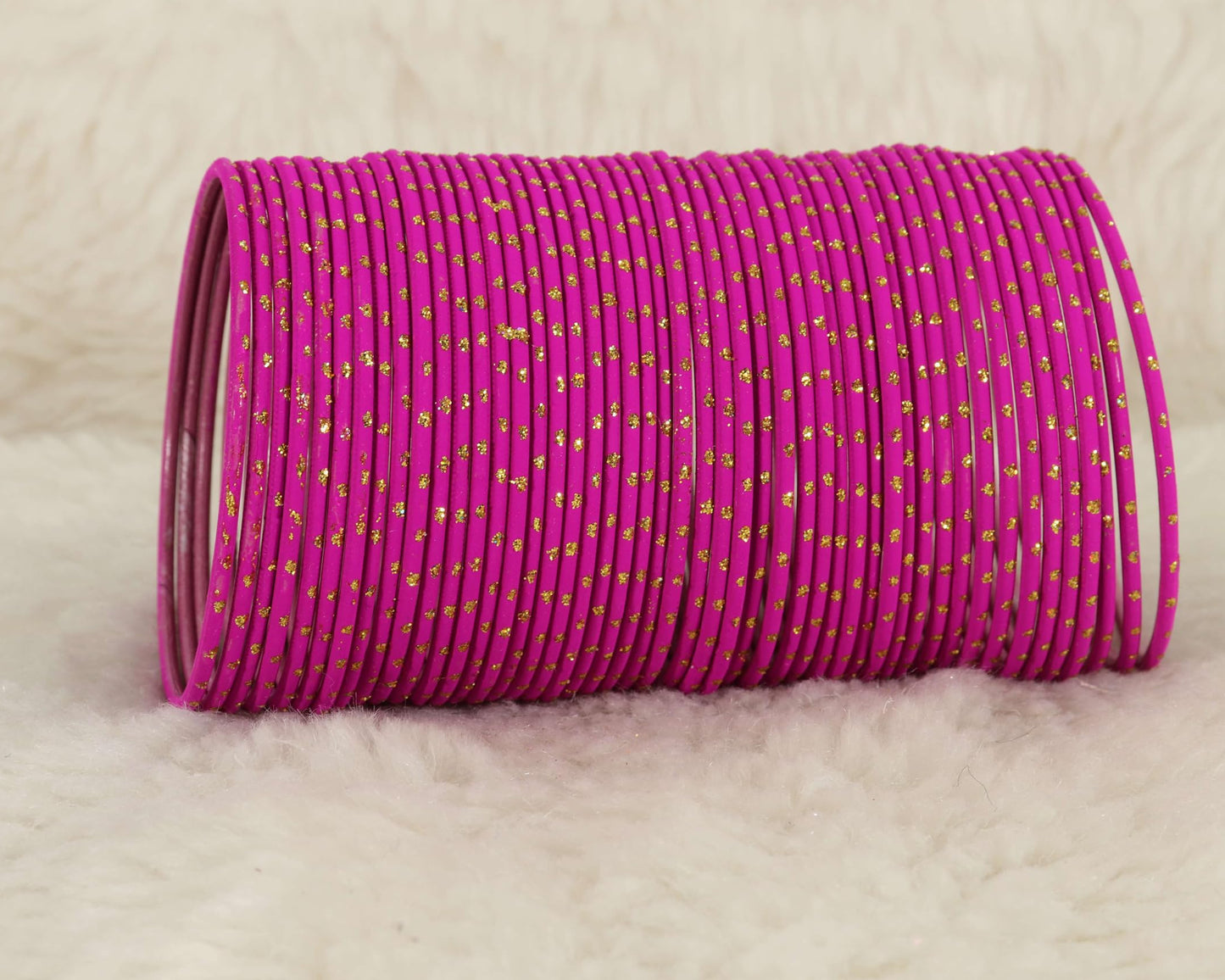 Magenta Polka Dot Metal Bangles for Traditional Wear (Set of 48)