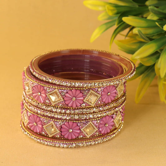 Pyazi Premium Designer Kundan Stone Floral Kada- Set of 6
