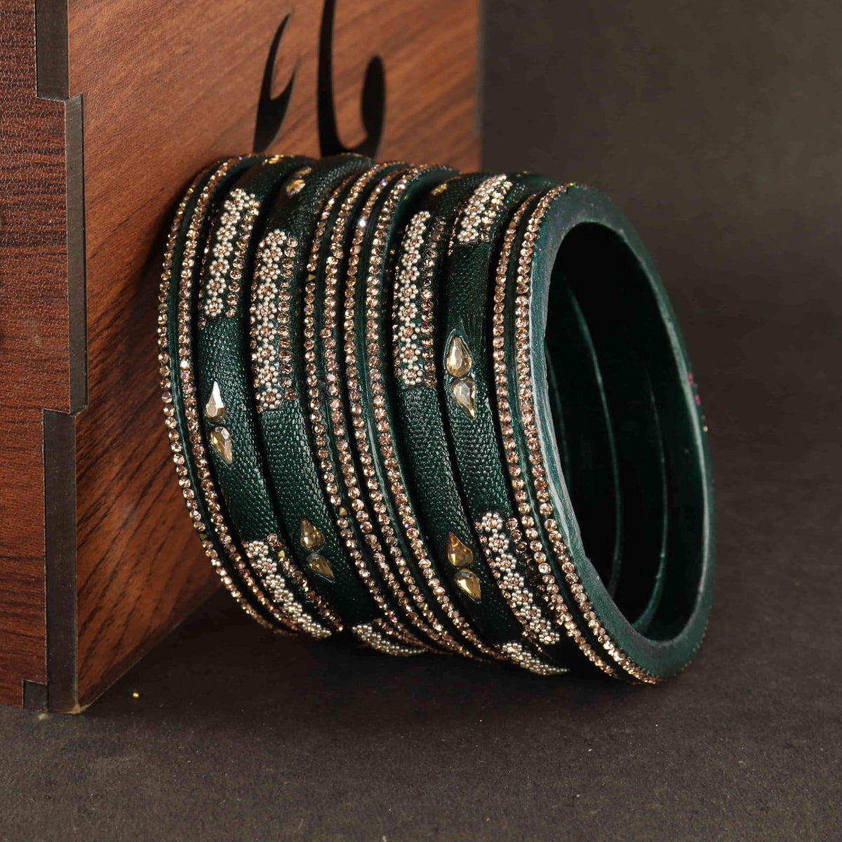 KaiGreen Stone Studded  Embellished Traditional Bangles - Set of 8