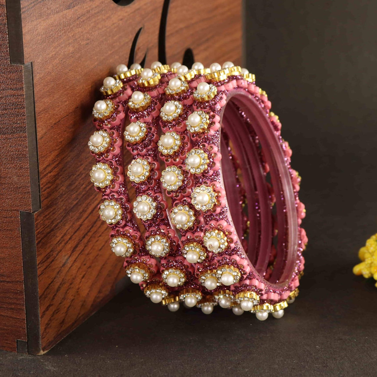 Pink Gold-Tone Kundan & Pearl Stone Work - Set of 4