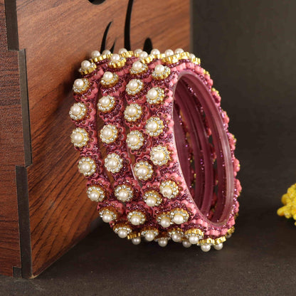 Pink Gold-Tone Kundan & Pearl Stone Work - Set of 4