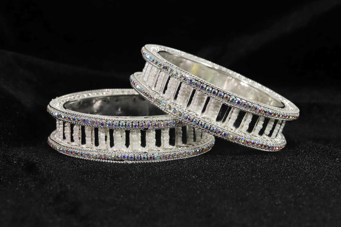 American Diamond Stone Metal Kada Bangles (Set of 2)