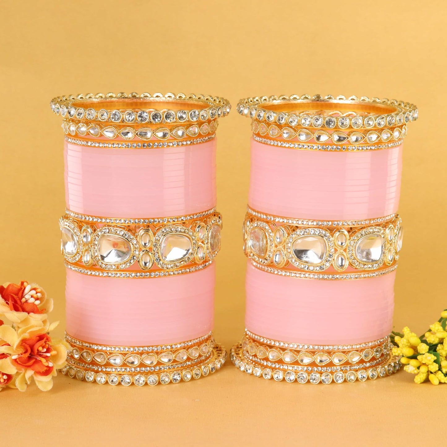 Bridal Pink Metal Gold Chuda Set | Traditional Wedding Bangles for Women | Set of 70