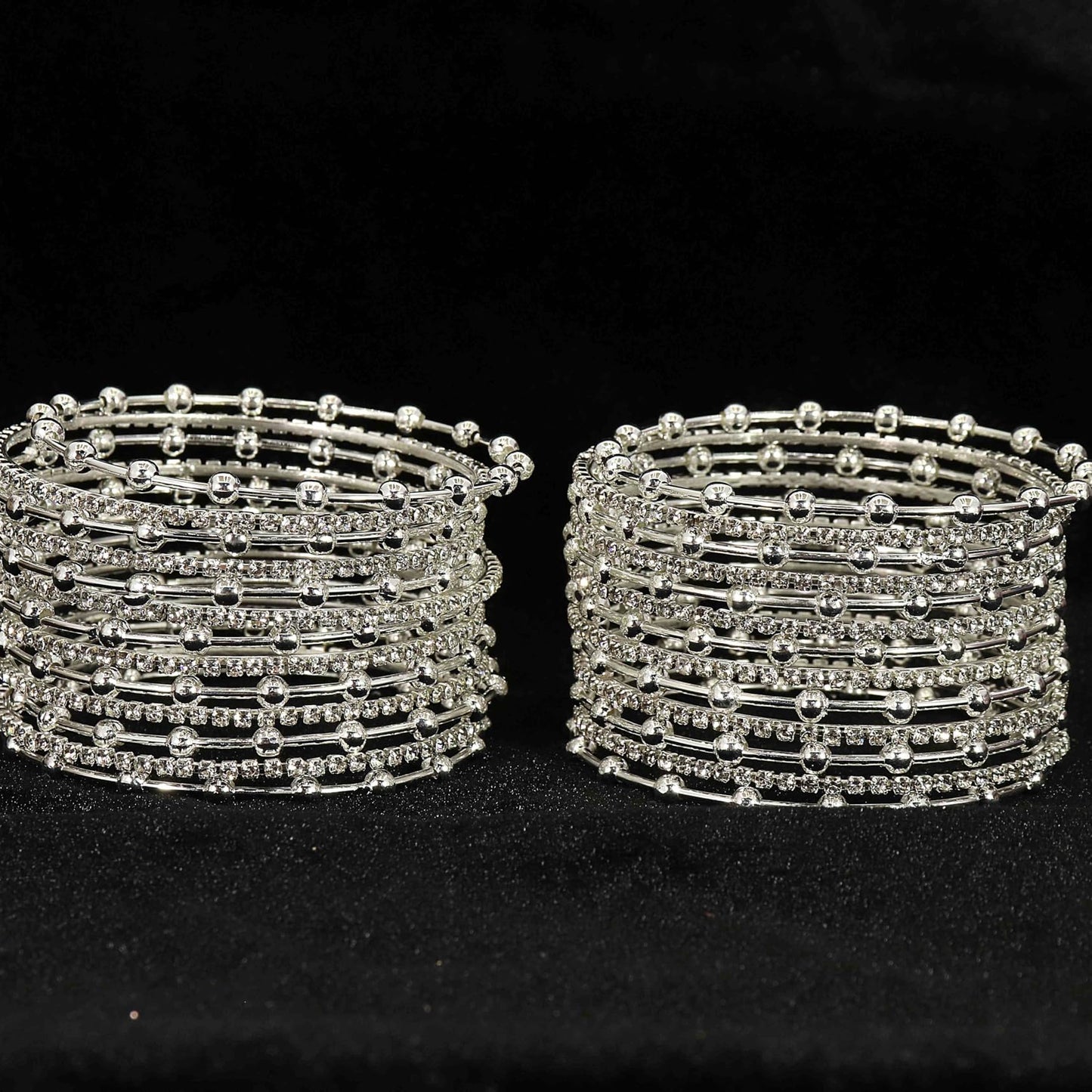Silver Plated Metal Bangles Set for Women & Girls | Diamond Stone & Ball-Studded Stylish Design-Pack of 26