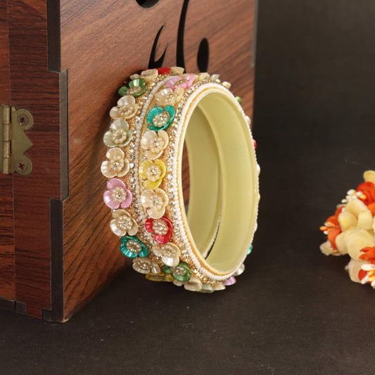 Multi Premium Floral Pearl Studded Kada Set - Set of 2
