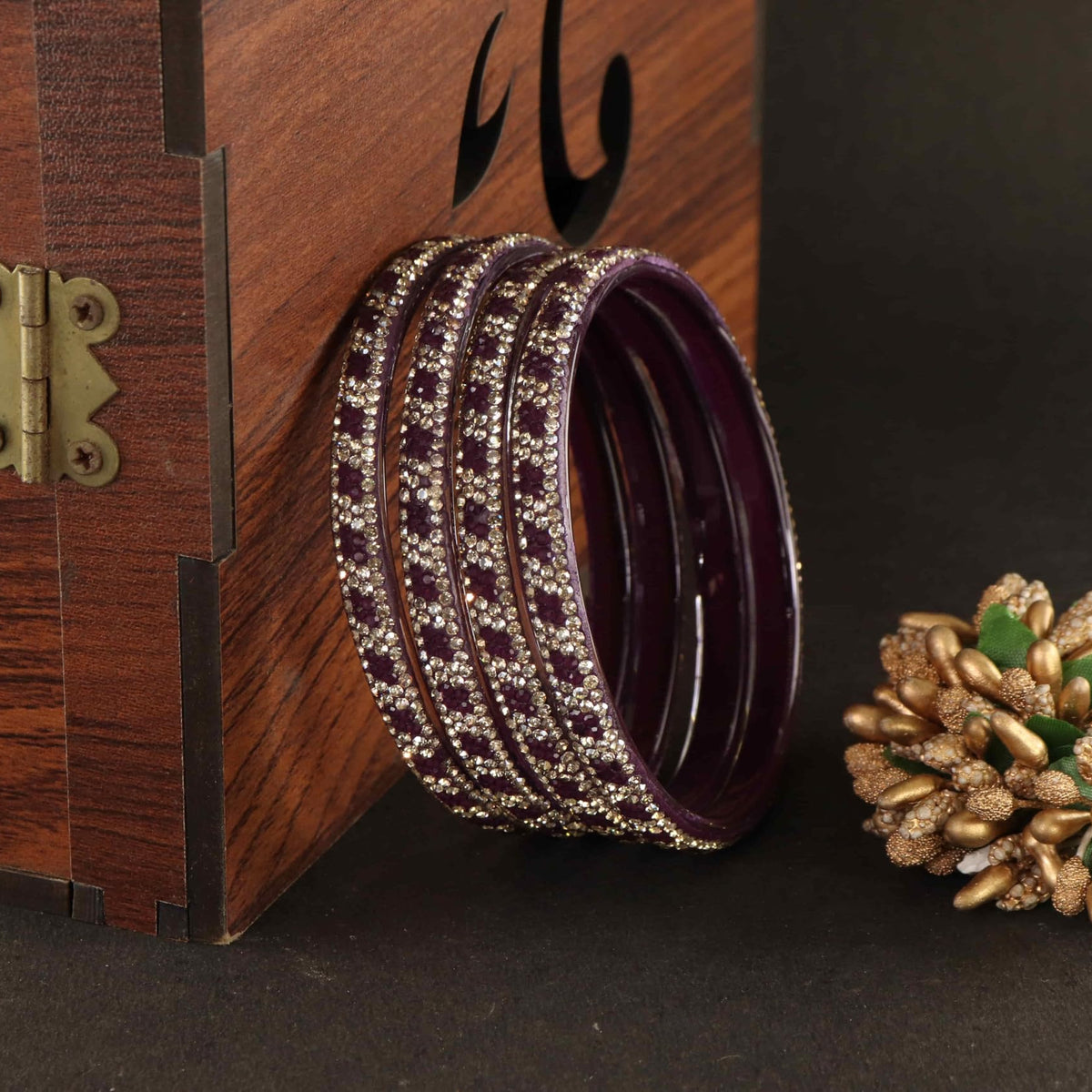 Wine Premium Stone Studded Kada Set - Set of 4