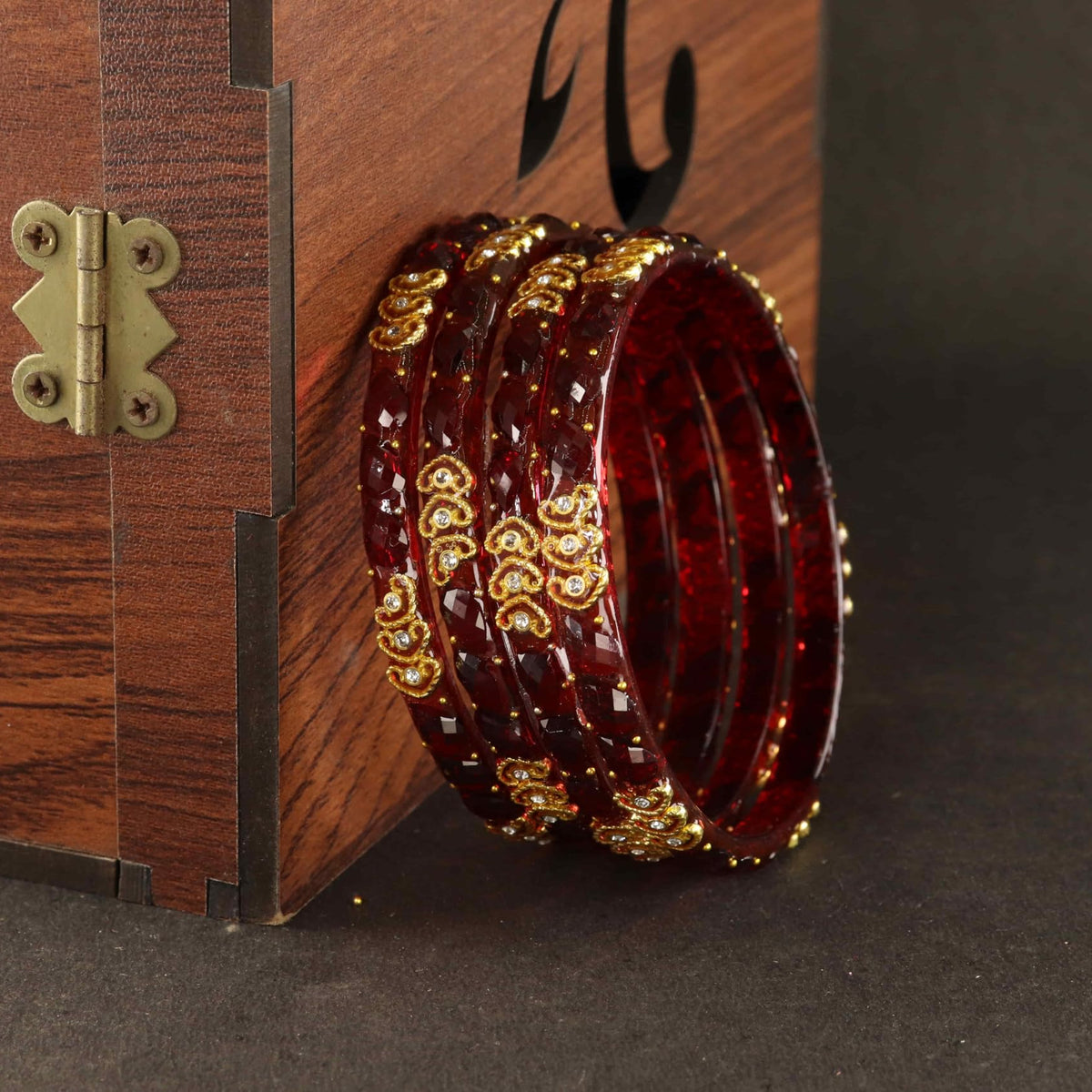 Maroon Traditional Party Wear Banglr Set - Set of 4 Bangles